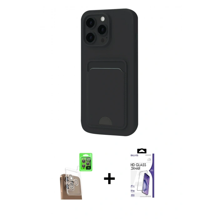 MARSİLYAN™- iPhone 16 Pro Max Kılıf Vadi Çizgi Prime - Siyah Bilvis 3X AR HD Cam Ekran Koruyucu + Raze Metal Kamera Lens - CLTM