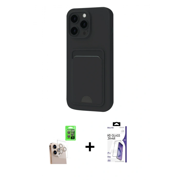 MARSİLYAN™- iPhone 16 Pro Max Kılıf Vadi Çizgi Prime - Siyah Bilvis 3X AR HD Cam Ekran Koruyucu + Raze Metal Kamera Lens - NLGY