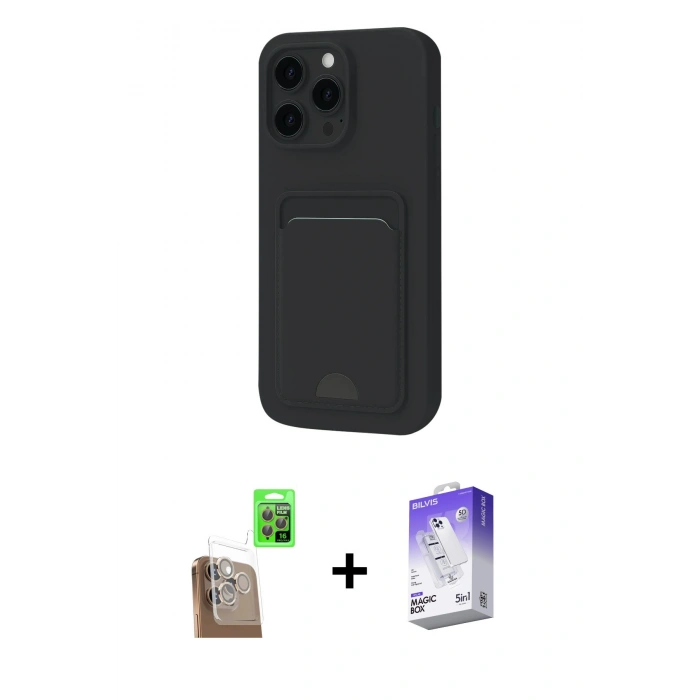 MARSİLYAN™- iPhone 16 Pro Max Kılıf Vadi Çizgi Prime - Siyah Bilvis 5in1 3D Magic Cam Ekran Koruyucu + Çöl Titanyum Raze Metal Kamera Lens