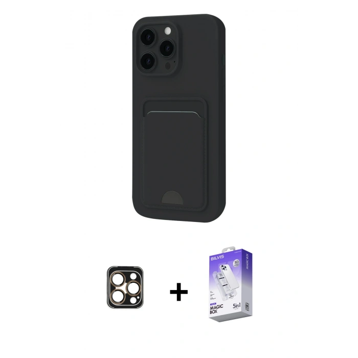 MARSİLYAN™- iPhone 16 Pro Max Kılıf Vadi Çizgi Prime - Siyah Bilvis 5in1 3D Magic Cam Ekran Koruyucu + Gold PVD Metal Kamera Lens