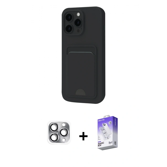 MARSİLYAN™- iPhone 16 Pro Max Kılıf Vadi Çizgi Prime - Siyah Bilvis 5in1 3D Magic Cam Ekran Koruyucu + Pers Alüminyum Kamera Lens - GI