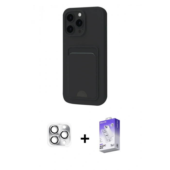 MARSİLYAN™- iPhone 16 Pro Max Kılıf Vadi Çizgi Prime - Siyah Bilvis 5in1 3D Magic Cam Ekran Koruyucu + Gümüş Pers Alüminyum Kamera Lens