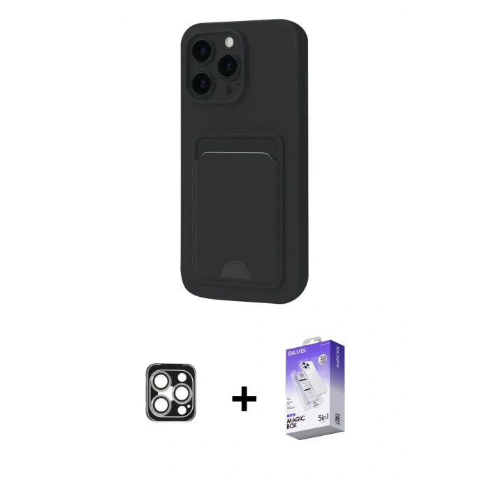 MARSİLYAN™- iPhone 16 Pro Max Kılıf Vadi Çizgi Prime - Siyah Bilvis 5in1 3D Magic Cam Ekran Koruyucu + PVD Metal Kamera Lens - GS