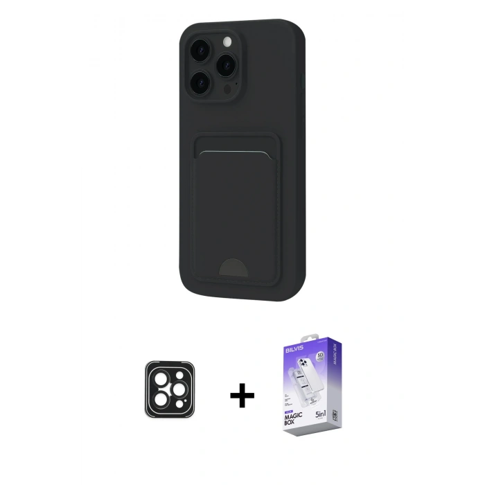 MARSİLYAN™- iPhone 16 Pro Max Kılıf Vadi Çizgi Prime - Siyah Bilvis 5in1 3D Magic Cam Ekran Koruyucu + PVD Metal Kamera Lens - SH
