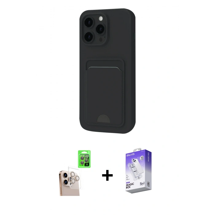 MARSİLYAN™- iPhone 16 Pro Max Kılıf Vadi Çizgi Prime - Siyah Bilvis 5in1 3D Magic Cam Ekran Koruyucu + Raze Metal Kamera Lens - NLGY