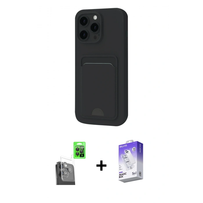 MARSİLYAN™- iPhone 16 Pro Max Kılıf Vadi Çizgi Prime - Siyah Bilvis 5in1 3D Magic Cam Ekran Koruyucu + Raze Metal Kamera Lens - SH
