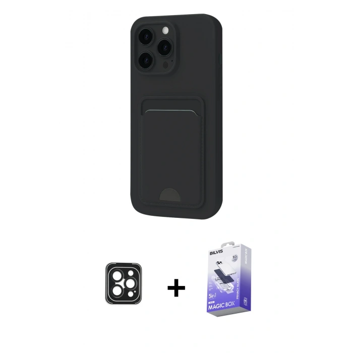 MARSİLYAN™- iPhone 16 Pro Max Kılıf Vadi Çizgi Prime - Siyah Bilvis 5in1 5D Magic Hayalet Cam Ekran Koruyucu + PVD Metal Kamera Lens - SH