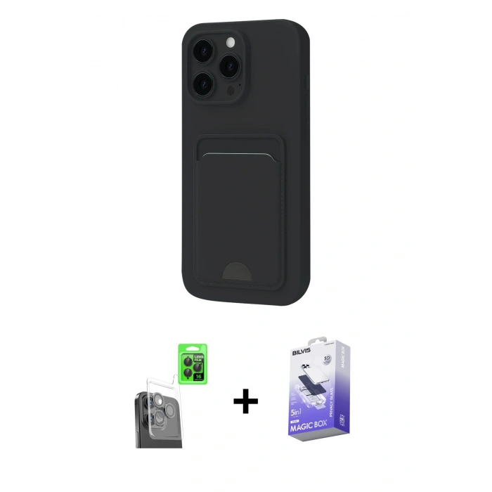 MARSİLYAN™- iPhone 16 Pro Max Kılıf Vadi Çizgi Prime - Siyah Bilvis 5in1 5D Magic Hayalet Cam Ekran Koruyucu + Raze Metal Kamera Lens - SH