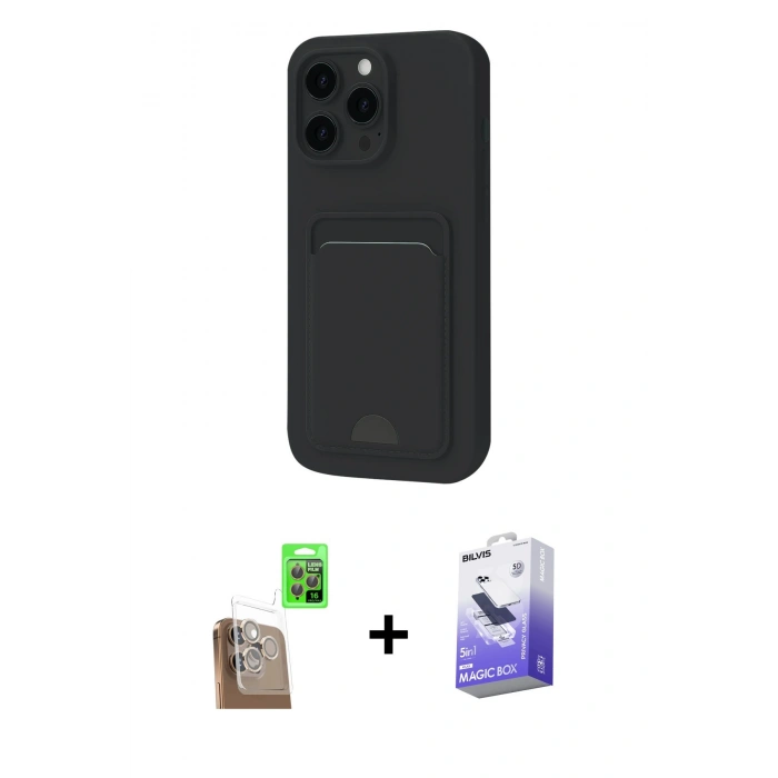 MARSİLYAN™- iPhone 16 Pro Max Kılıf Vadi Çizgi Prime - Siyah Bilvis 5in1 5D Magic Hayalet Cam Ekran Koruyucu + Raze Metal Kamera Lens - CLTM