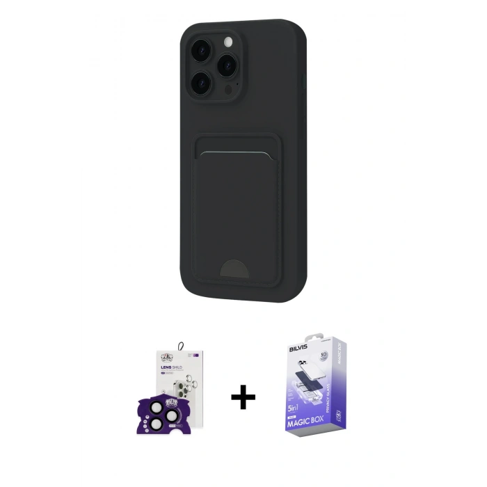 MARSİLYAN™- iPhone 16 Pro Max Kılıf Vadi Çizgi Prime - Siyah Bilvis 5in1 5D Magic Hayalet Cam Ekran Koruyucu + Siyah Bilvis Titan Kamera Lens