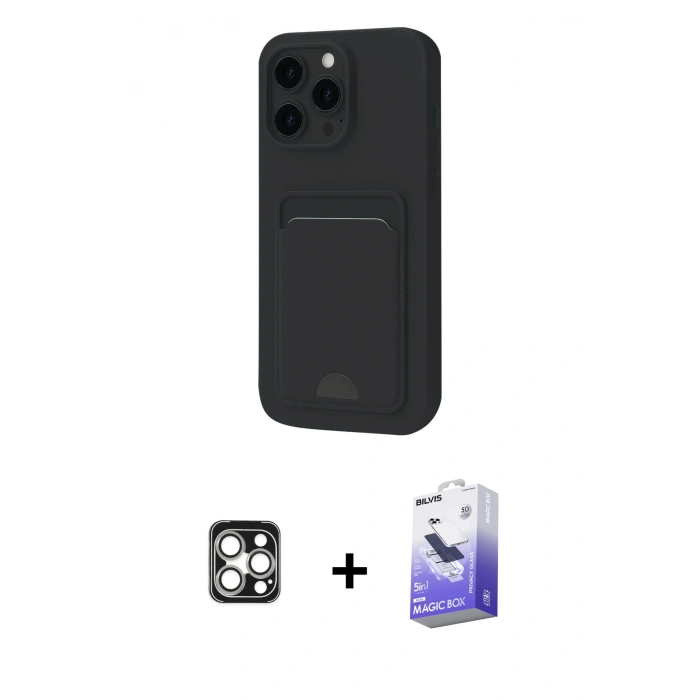 MARSİLYAN™- iPhone 16 Pro Max Kılıf Vadi Çizgi Prime - Siyah Bilvis 5in1 5D Magic Hayalet Cam Ekran Koruyucu + Gümüş PVD Metal Kamera Lens