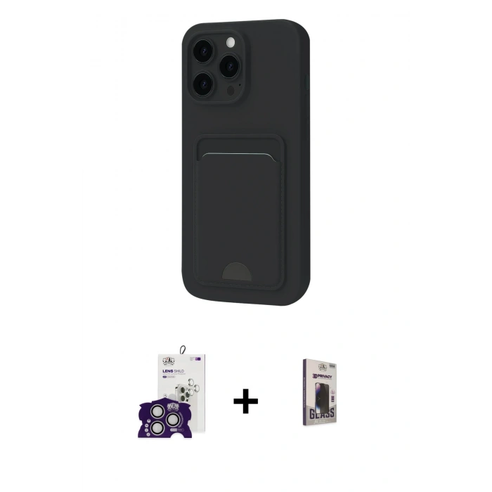 MARSİLYAN™- iPhone 16 Pro Max Kılıf Vadi Çizgi Prime - Siyah Bilvis Hayalet Cam Ekran Koruyucu + Bilvis Titan Kamera Lens - GS