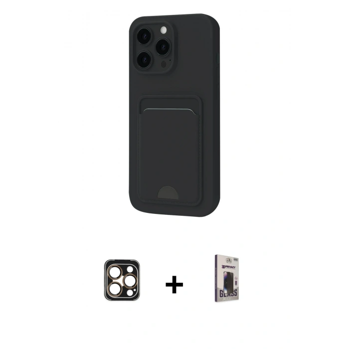 MARSİLYAN™- iPhone 16 Pro Max Kılıf Vadi Çizgi Prime - Siyah Bilvis Hayalet Cam Ekran Koruyucu + PVD Metal Kamera Lens - GD
