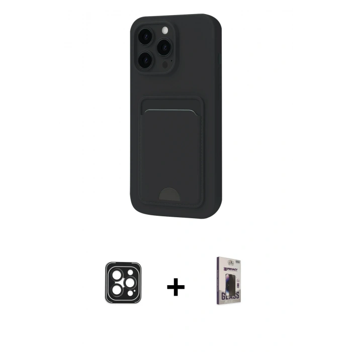 MARSİLYAN™- iPhone 16 Pro Max Kılıf Vadi Çizgi Prime - Siyah Bilvis Hayalet Cam Ekran Koruyucu + PVD Metal Kamera Lens - SH