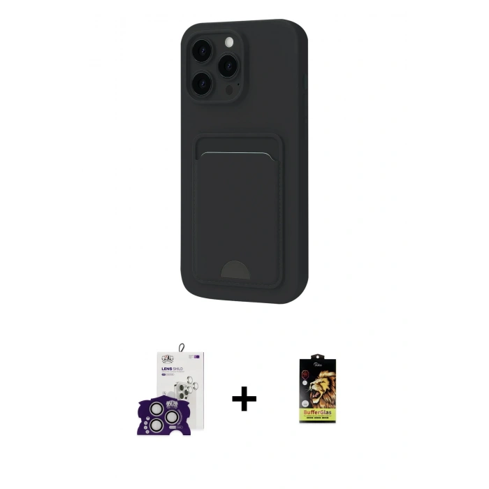 MARSİLYAN™- iPhone 16 Pro Max Kılıf Vadi Çizgi Prime - Siyah Buffer Cam Ekran Koruyucu + Bilvis Titan Kamera Lens - GS
