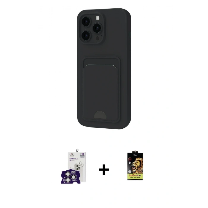MARSİLYAN™- iPhone 16 Pro Max Kılıf Vadi Çizgi Prime - Siyah Buffer Cam Ekran Koruyucu + Bilvis Titan Kamera Lens - TMGI