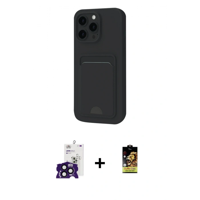 MARSİLYAN™- iPhone 16 Pro Max Kılıf Vadi Çizgi Prime - Siyah Buffer Cam Ekran Koruyucu + Bilvis Titan Kamera Lens - SH