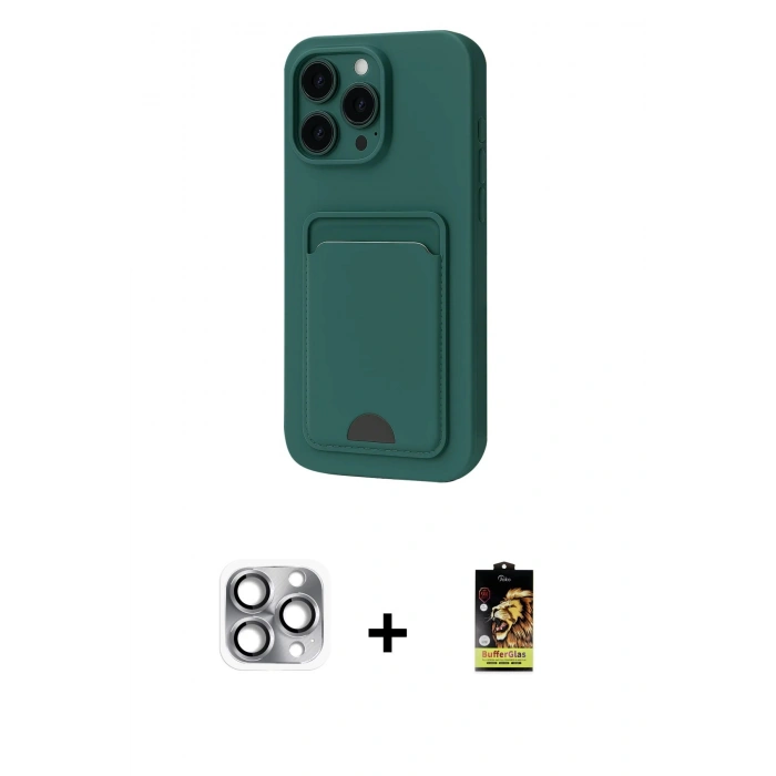 MARSİLYAN™- iPhone 16 Pro Max Kılıf Vadi Çizgi Prime - Siyah Buffer Cam Ekran Koruyucu + Gri Pers Alüminyum Kamera Lens