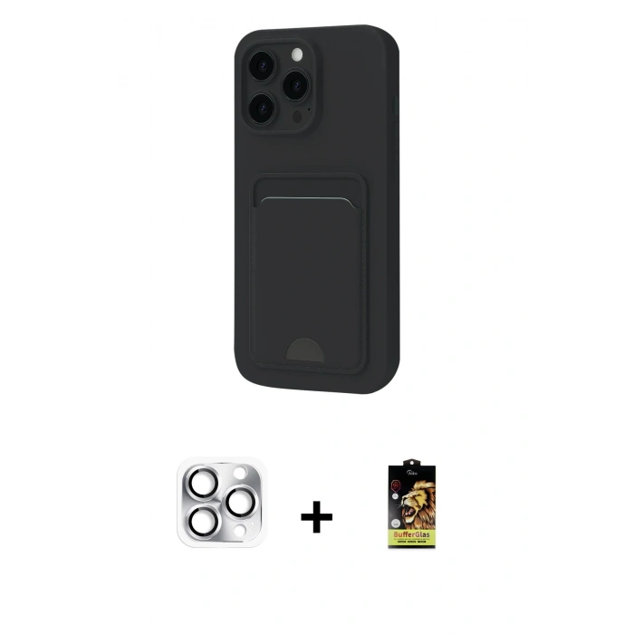 MARSİLYAN™- iPhone 16 Pro Max Kılıf Vadi Çizgi Prime - Siyah Buffer Cam Ekran Koruyucu + Pers Alüminyum Kamera Lens - GS