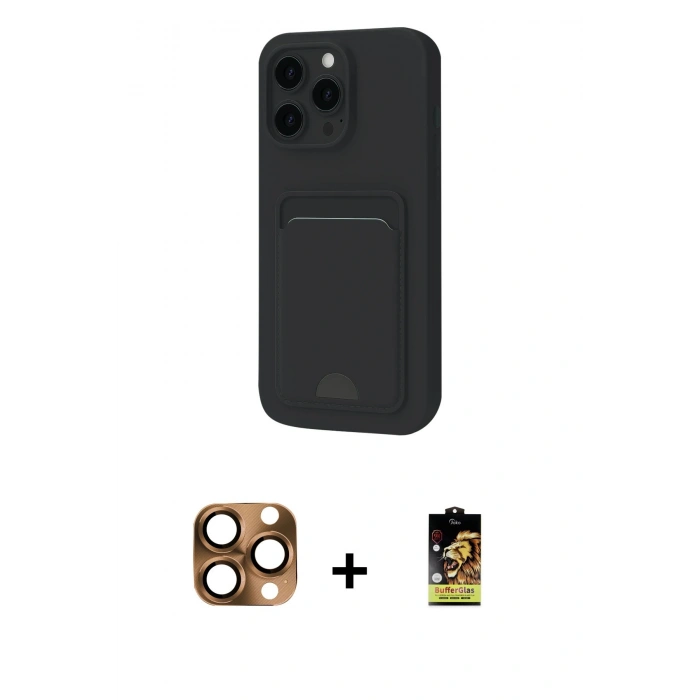 MARSİLYAN™- iPhone 16 Pro Max Kılıf Vadi Çizgi Prime - Siyah Buffer Cam Ekran Koruyucu + Pers Alüminyum Kamera Lens - CLTM