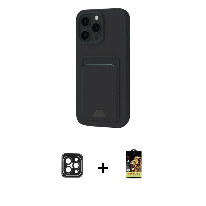 MARSİLYAN™- iPhone 16 Pro Max Kılıf Vadi Çizgi Prime - Siyah Buffer Cam Ekran Koruyucu + PVD Metal Kamera Lens - SH