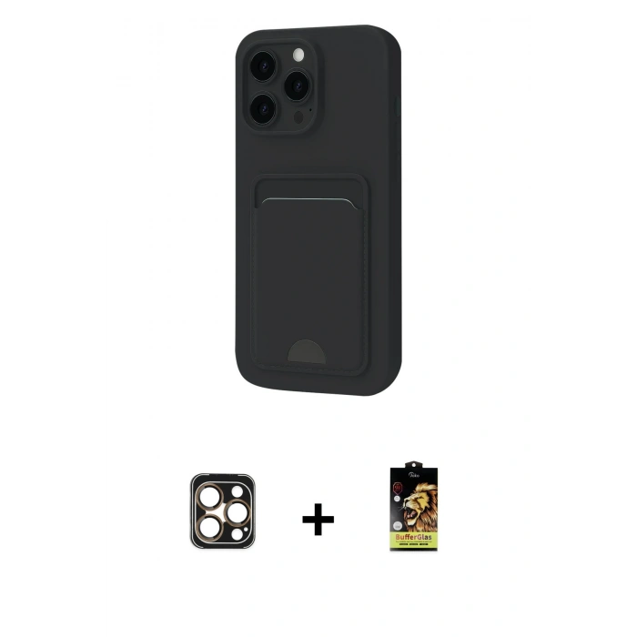 MARSİLYAN™- iPhone 16 Pro Max Kılıf Vadi Çizgi Prime - Siyah Buffer Cam Ekran Koruyucu + PVD Metal Kamera Lens - GD