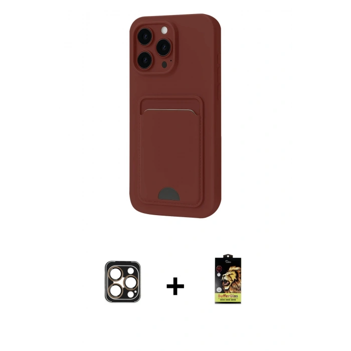 MARSİLYAN™- iPhone 16 Pro Max Kılıf Vadi Çizgi Prime - Siyah Buffer Cam Ekran Koruyucu + PVD Metal Kamera Lens - GD