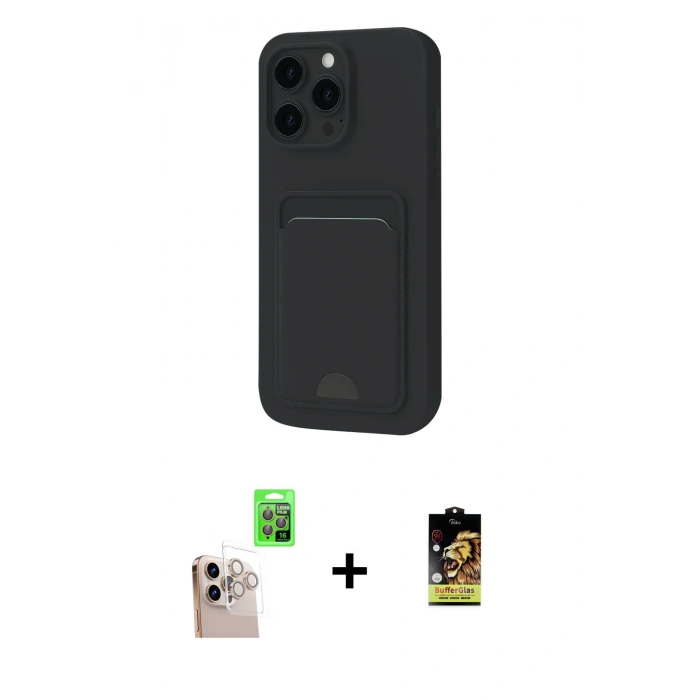 MARSİLYAN™- iPhone 16 Pro Max Kılıf Vadi Çizgi Prime - Siyah Buffer Cam Ekran Koruyucu + Raze Metal Kamera Lens - NLGY