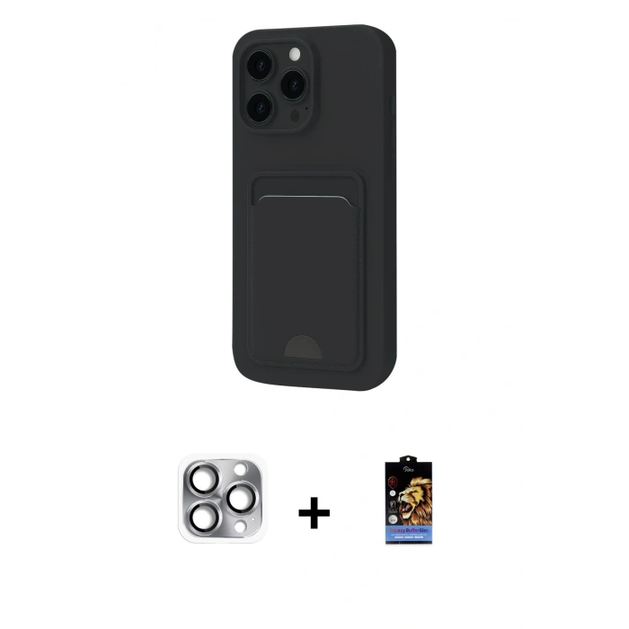 MARSİLYAN™- iPhone 16 Pro Max Kılıf Vadi Çizgi Prime - Siyah Buffer Hayalet Cam Ekran Koruyucu + Pers Alüminyum Kamera Lens - GI