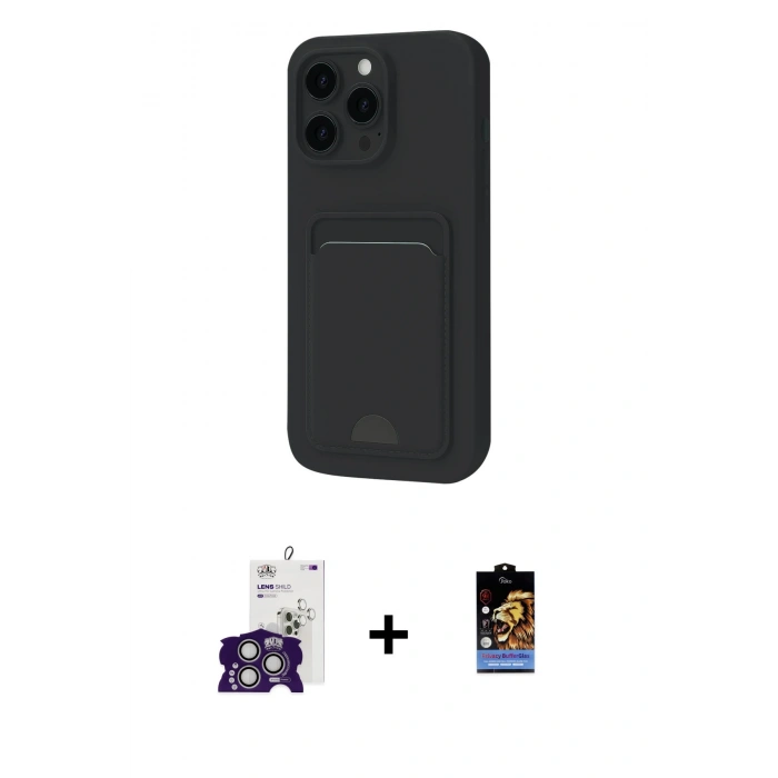 MARSİLYAN™- iPhone 16 Pro Max Kılıf Vadi Çizgi Prime - Siyah Buffer Hayalet Cam Ekran Koruyucu + Gümüş Bilvis Titan Kamera Lens
