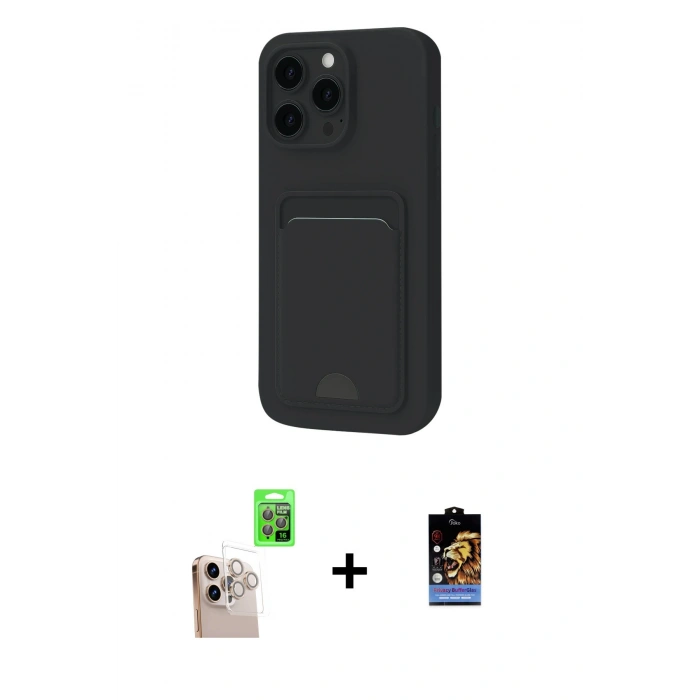 MARSİLYAN™- iPhone 16 Pro Max Kılıf Vadi Çizgi Prime - Siyah Buffer Hayalet Cam Ekran Koruyucu + Natural Grey Raze Metal Kamera Lens