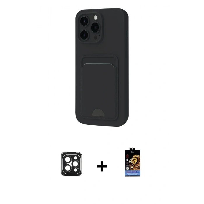 MARSİLYAN™- iPhone 16 Pro Max Kılıf Vadi Çizgi Prime - Siyah Buffer Hayalet Cam Ekran Koruyucu + PVD Metal Kamera Lens - SH