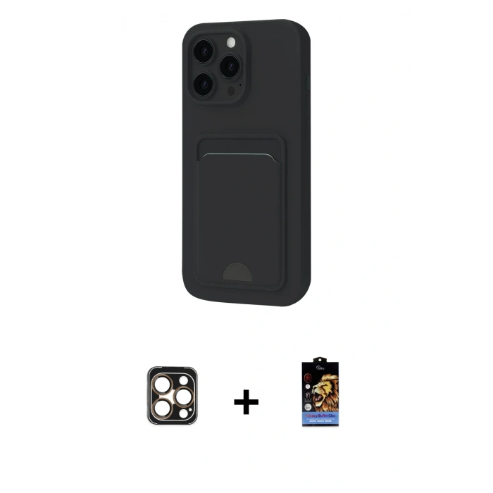 MARSİLYAN™- iPhone 16 Pro Max Kılıf Vadi Çizgi Prime - Siyah Buffer Hayalet Cam Ekran Koruyucu + PVD Metal Kamera Lens - GD