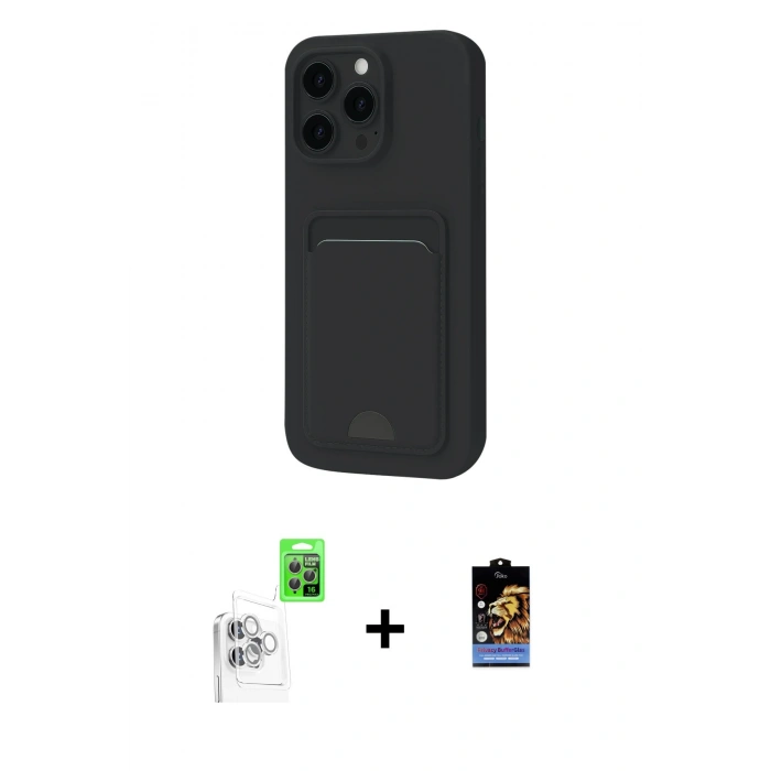 MARSİLYAN™- iPhone 16 Pro Max Kılıf Vadi Çizgi Prime - Siyah Buffer Hayalet Cam Ekran Koruyucu + Raze Metal Kamera Lens - BZ