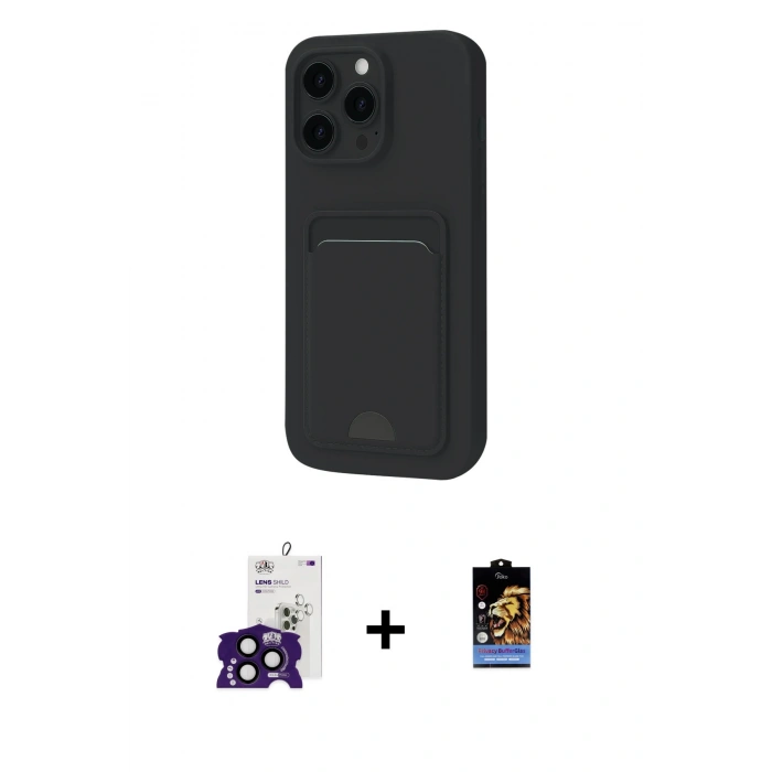 MARSİLYAN™- iPhone 16 Pro Max Kılıf Vadi Çizgi Prime - Siyah Buffer Hayalet Cam Ekran Koruyucu + Siyah Bilvis Titan Kamera Lens