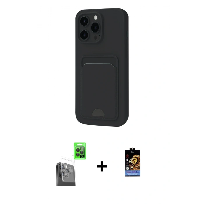MARSİLYAN™- iPhone 16 Pro Max Kılıf Vadi Çizgi Prime - Siyah Buffer Hayalet Cam Ekran Koruyucu + Raze Metal Kamera Lens - SH