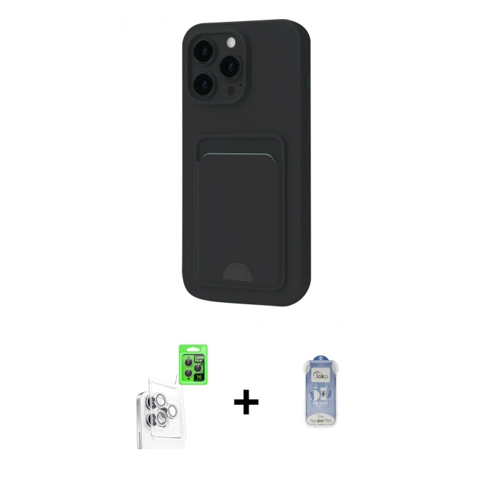 MARSİLYAN™- iPhone 16 Pro Max Kılıf Vadi Çizgi Prime - Siyah Joko Magic 5D Cam + Raze Metal Kamera Lens - BZ