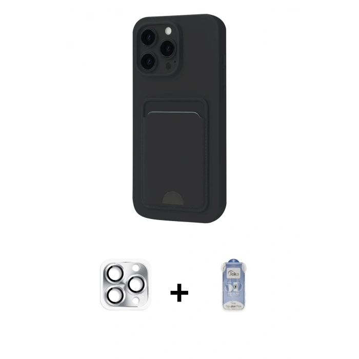 MARSİLYAN™- iPhone 16 Pro Max Kılıf Vadi Çizgi Prime - Siyah Joko Magic 5D Cam + Pers Alüminyum Kamera Lens - GS