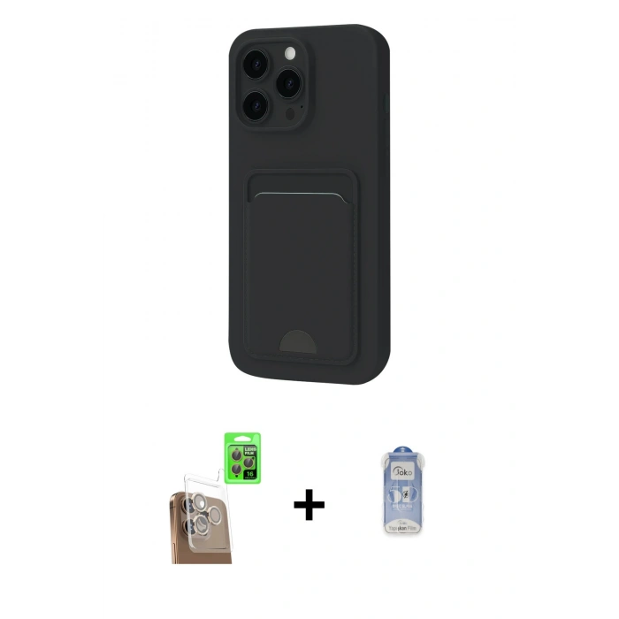 MARSİLYAN™- iPhone 16 Pro Max Kılıf Vadi Çizgi Prime - Siyah Joko Magic 5D Cam + Raze Metal Kamera Lens - CLTM