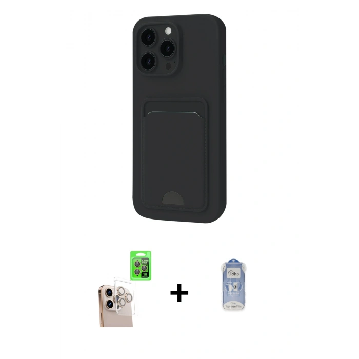 MARSİLYAN™- iPhone 16 Pro Max Kılıf Vadi Çizgi Prime - Siyah Joko Magic 5D Cam + Raze Metal Kamera Lens - NLGY