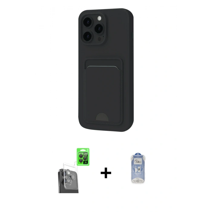 MARSİLYAN™- iPhone 16 Pro Max Kılıf Vadi Çizgi Prime - Siyah Joko Magic 5D Cam + Raze Metal Kamera Lens - SH