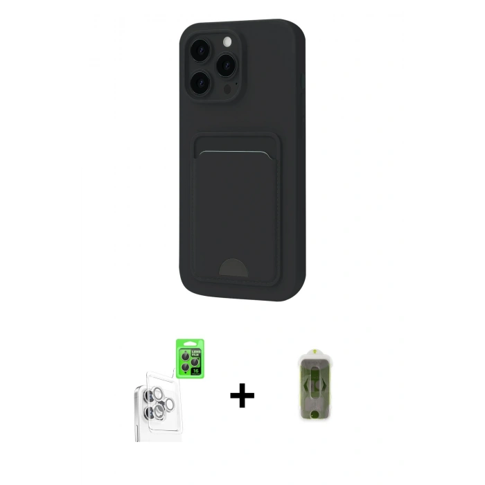 MARSİLYAN™- iPhone 16 Pro Max Kılıf Vadi Çizgi Prime - Siyah Joko Magic 5D Hayalet Cam + Beyaz Raze Metal Kamera Lens