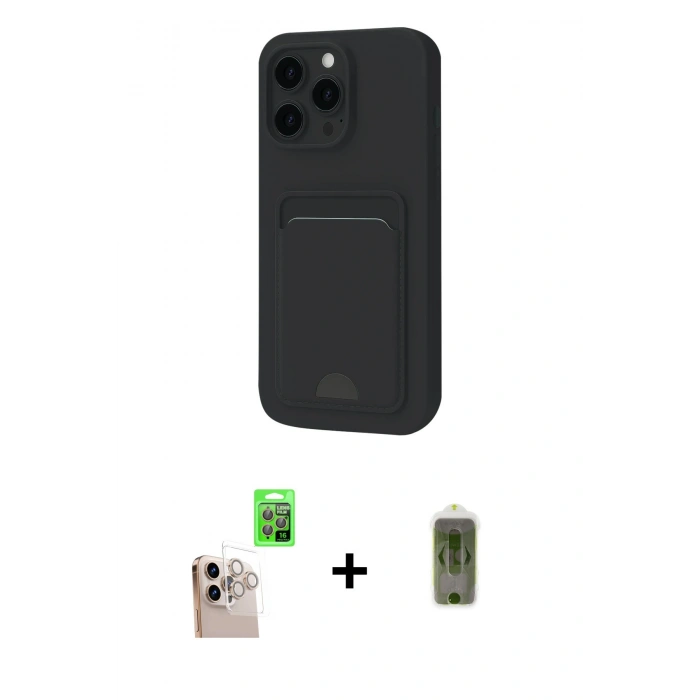 MARSİLYAN™- iPhone 16 Pro Max Kılıf Vadi Çizgi Prime - Siyah Joko Magic 5D Hayalet Cam + Raze Metal Kamera Lens - NLGY