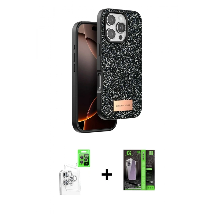 MARSİLYAN™- iPhone 16 Pro Max Kılıf Vadi Klasik Serisi - Şeffaf 360 Full Body Arka Koruyucu + Raze Metal Kamera Lens - BZ