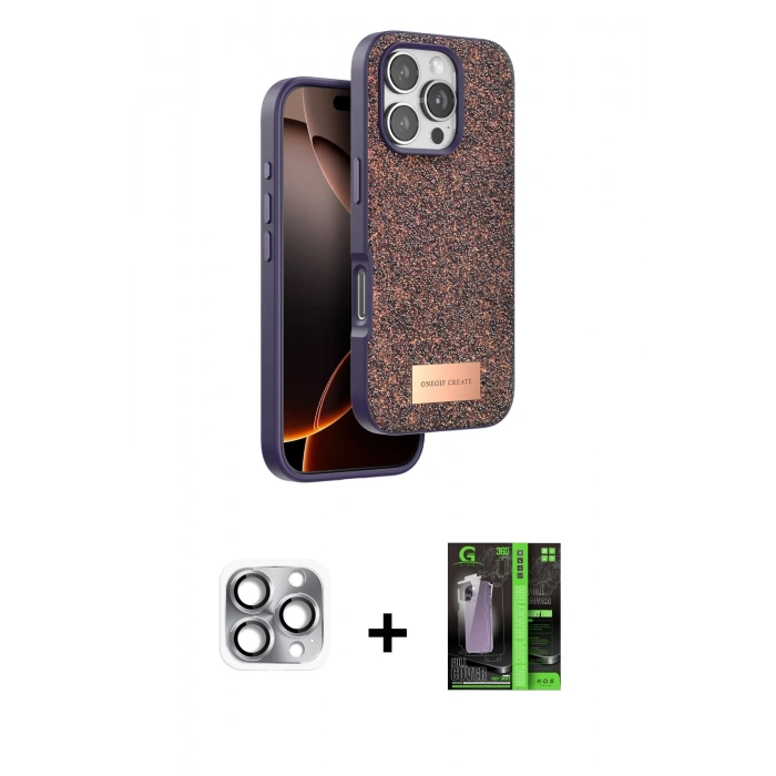 MARSİLYAN™- iPhone 16 Pro Max Kılıf Vadi Klasik Serisi - Şeffaf 360 Full Body Arka Koruyucu + Gri Pers Alüminyum Kamera Lens
