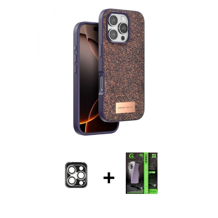 MARSİLYAN™- iPhone 16 Pro Max Kılıf Vadi Klasik Serisi - Şeffaf 360 Full Body Arka Koruyucu + PVD Metal Kamera Lens - GS