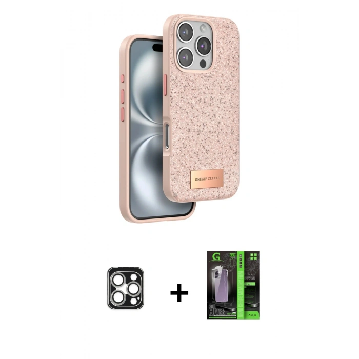 MARSİLYAN™- iPhone 16 Pro Max Kılıf Vadi Klasik Serisi - Şeffaf 360 Full Body Arka Koruyucu + PVD Metal Kamera Lens - GS