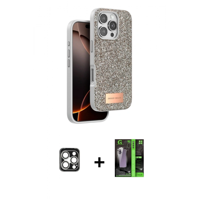 MARSİLYAN™- iPhone 16 Pro Max Kılıf Vadi Klasik Serisi - Şeffaf 360 Full Body Arka Koruyucu + PVD Metal Kamera Lens - GS