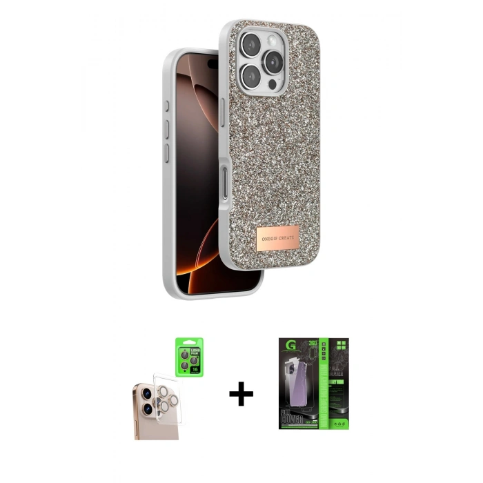 MARSİLYAN™- iPhone 16 Pro Max Kılıf Vadi Klasik Serisi - Şeffaf 360 Full Body Arka Koruyucu + Raze Metal Kamera Lens - NLGY
