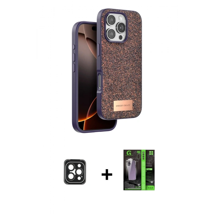 MARSİLYAN™- iPhone 16 Pro Max Kılıf Vadi Klasik Serisi - Şeffaf 360 Full Body Arka Koruyucu + PVD Metal Kamera Lens - SH
